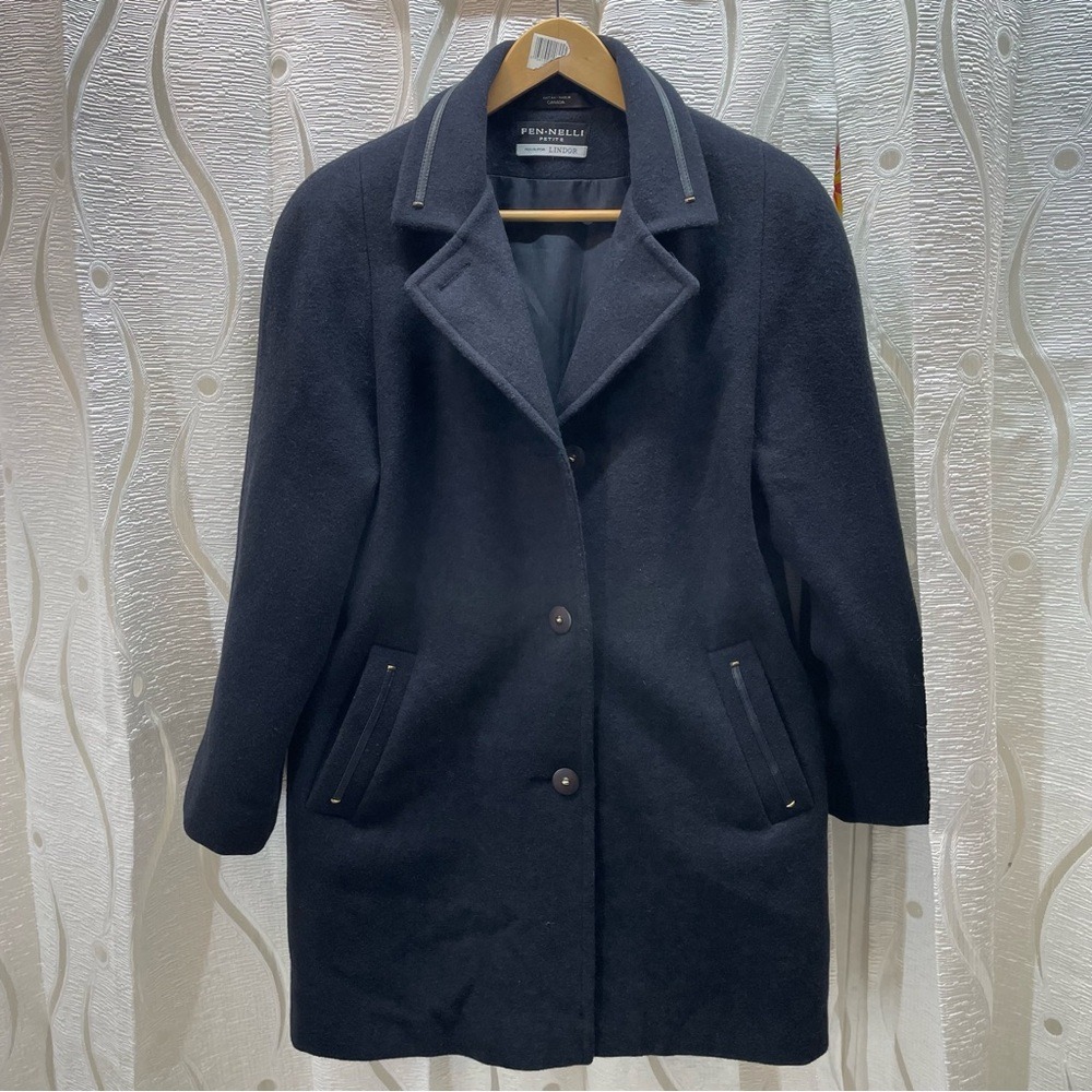 Fen-Nelli Petite Car Coat Womens Petite Navy Blue Excellent Wool Blend Canada